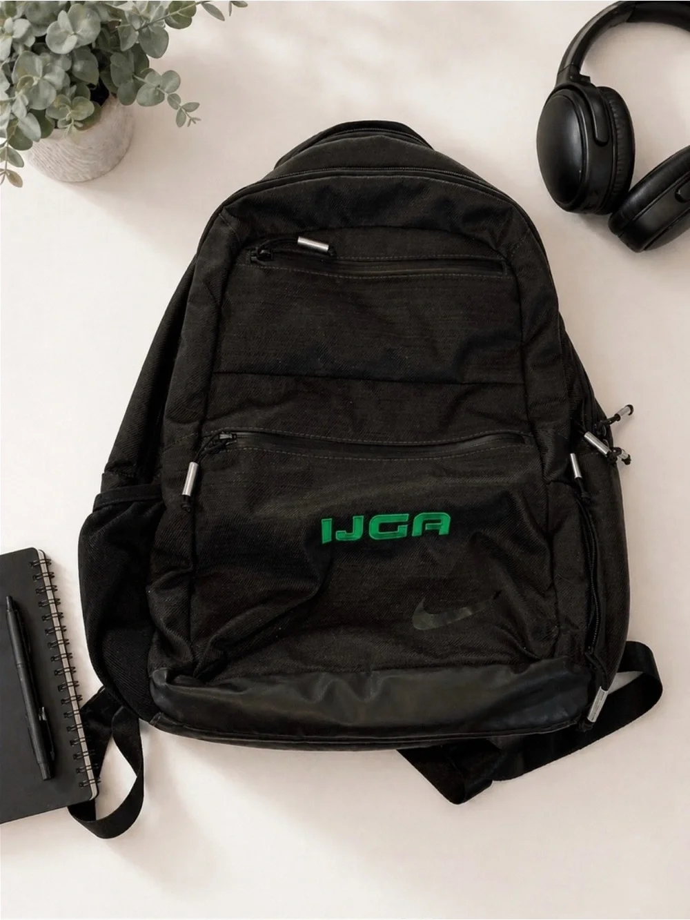Nike IJGA Golf Backpack Black Green Logo Large Multi Pocket Laptop Bag
